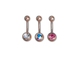 PVD Rose Gold Steel Jewelled Navel Barbell 