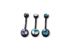 PVD Black Titanium Double Jewelled Navel Barbell