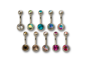 PVD Zircon Steel Double Jewelled Navel Barbell