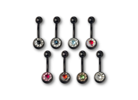 PVD Black Steel Crystal Navel Barbell 