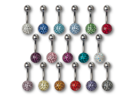 Steel Uni Colour Crystal Navel Barbell