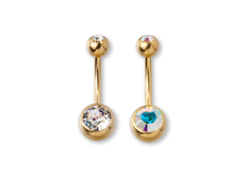 PVD 24kt Gold Double Jewelled Navel Barbell