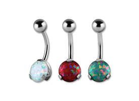 Steel Navel Barbell with Prong Opal